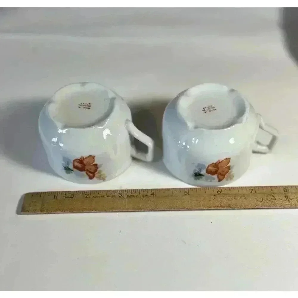 Occupied Japan pair demitasse Cups floral decal bouquet